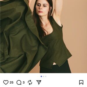 Olive Green Sleeveless Women's Wool “Military Vest” Top